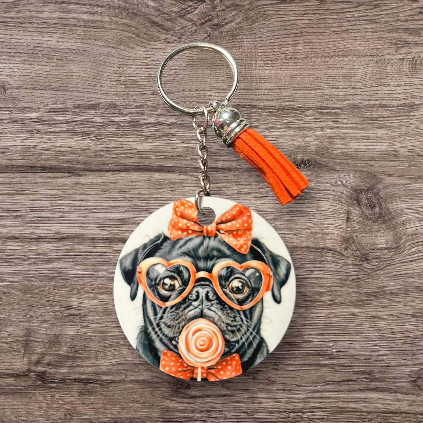 Pug with Lolipop Keychain